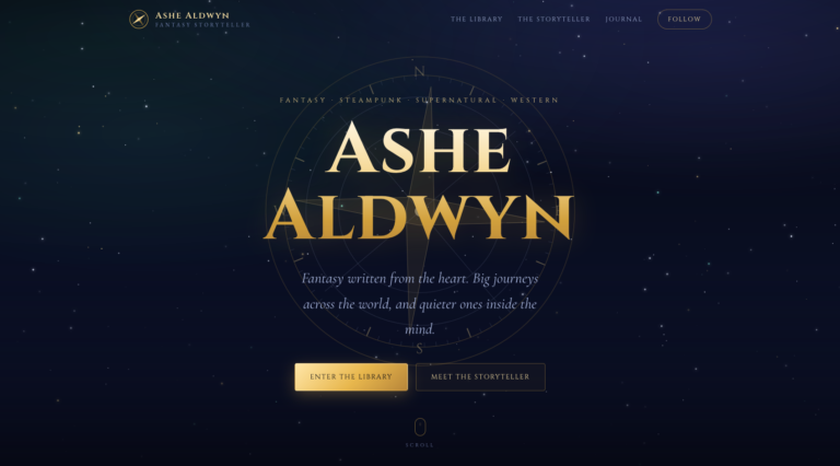 A screenshot of Ashe Aldwyn's website designed by Stagazer Press.